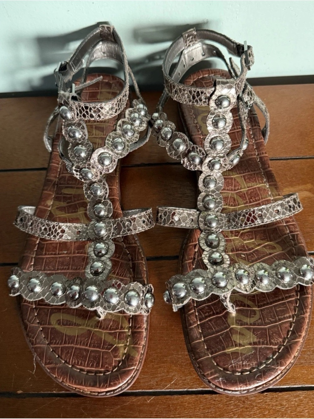 Sam Edelman Women’s Faux Snakeskin Studded Elisa Gladiator Sandals Size 8.5